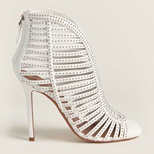 ALAIA Studded Cage White Leather Bootie, Size 38, NEW, Retail $1,415, Last Pair!